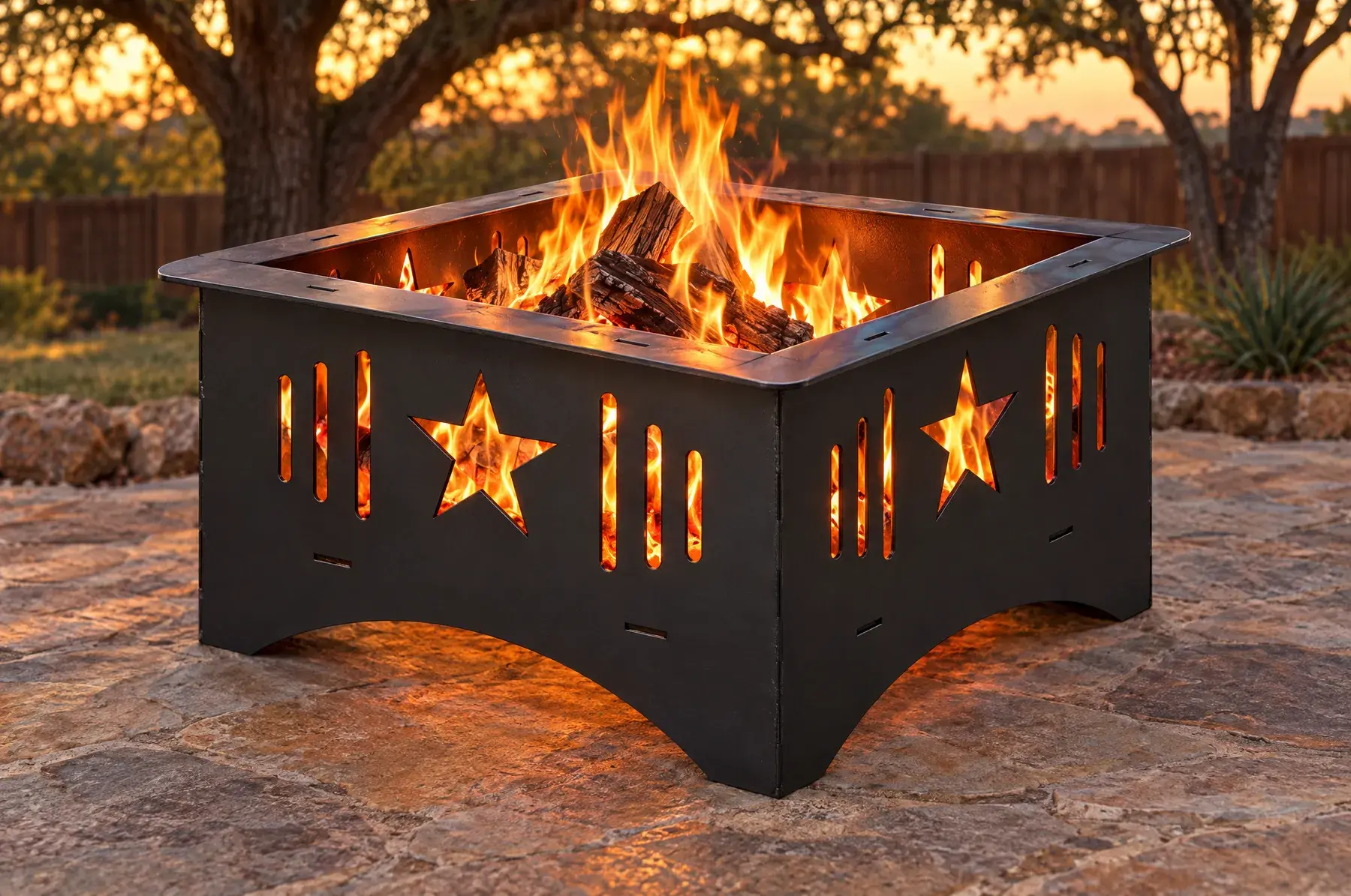 Concept image of the Lone Star Fire Pit, 30 in welded and finished, generated from the CAD design