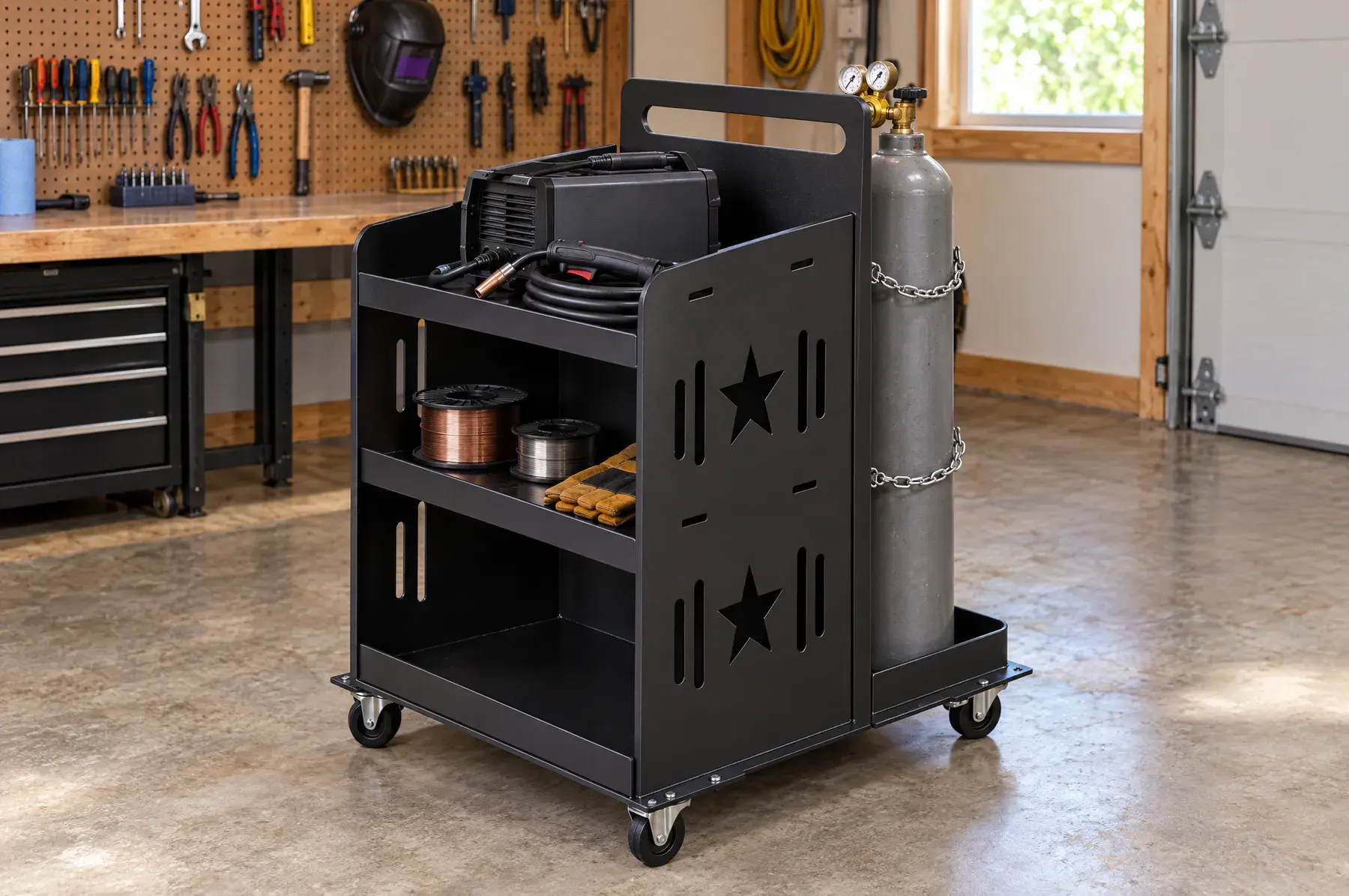 Concept image of the Lone Star Weld Cart, 30 in welded and finished, generated from the CAD design