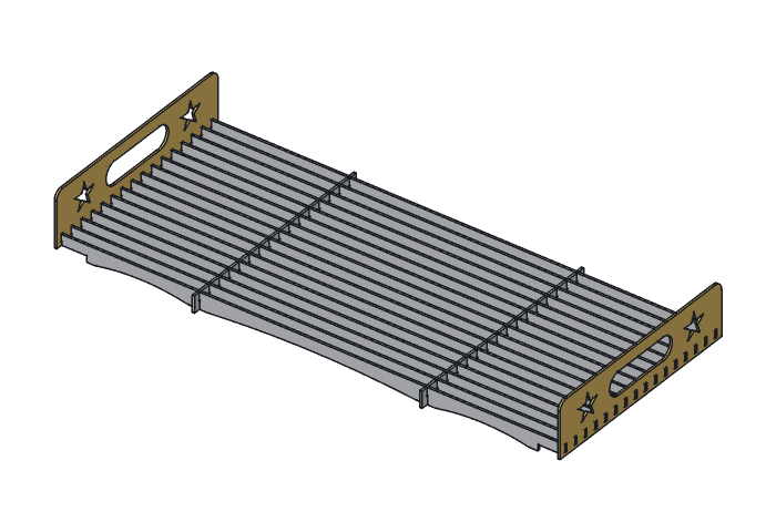 End rail (CG30-03) highlighted in the assembled Lone Star Cooking Grate for FP30