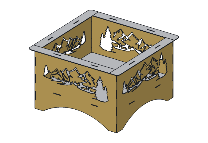 Side panel (FP24M-01) highlighted in the assembled Mountain Fire Pit, 24 in
