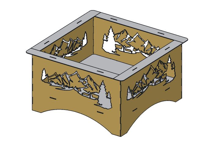Side panel (FP30M-01) highlighted in the assembled Mountain Fire Pit, 30 in