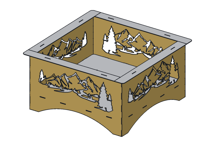 Side panel (FP36M-01) highlighted in the assembled Mountain Fire Pit, 36 in