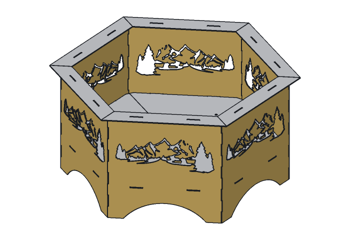 Side panel (HX36M-01) highlighted in the assembled Mountain Hex Fire Pit, 36 in