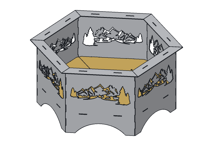 Floor section (HX36M-02) highlighted in the assembled Mountain Hex Fire Pit, 36 in