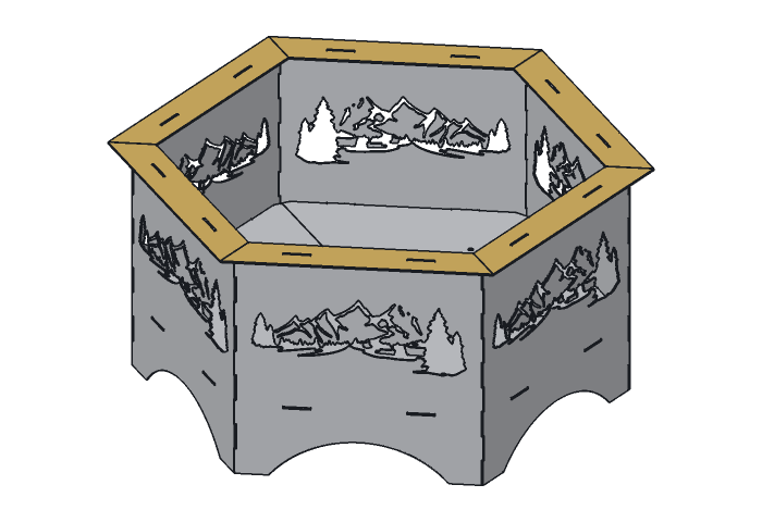 Rim piece (HX36M-03) highlighted in the assembled Mountain Hex Fire Pit, 36 in