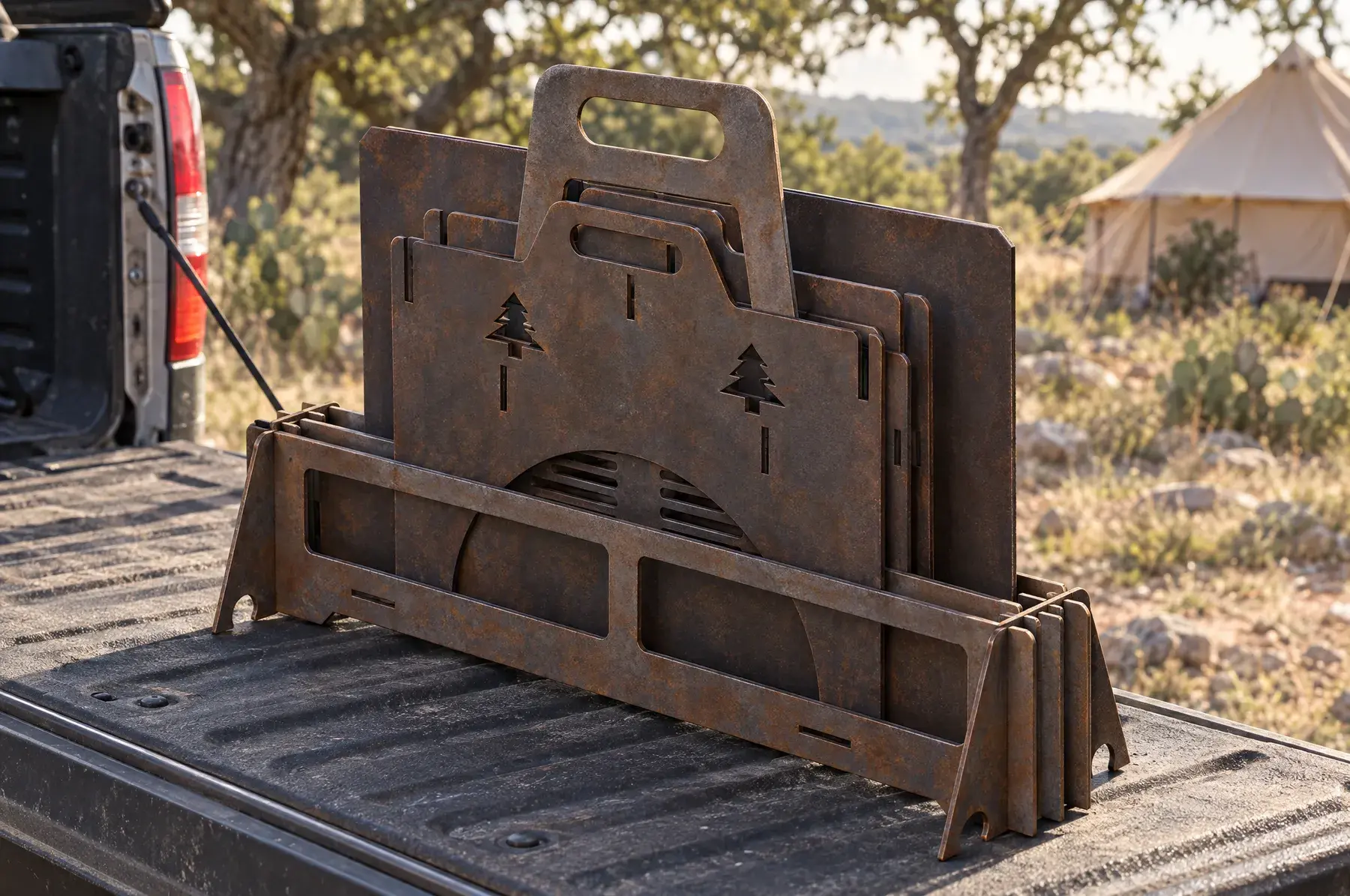Concept image of the Camp Kit Caddy, 22 in assembled and finished, generated from the CAD design