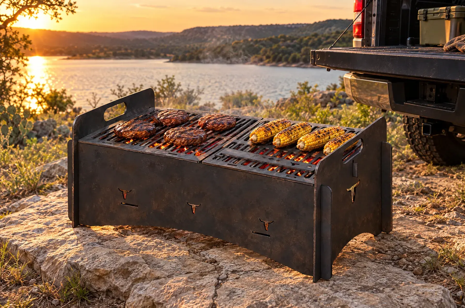 Concept image of the Longhorn Pack Grill, 20 in assembled and finished, generated from the CAD design