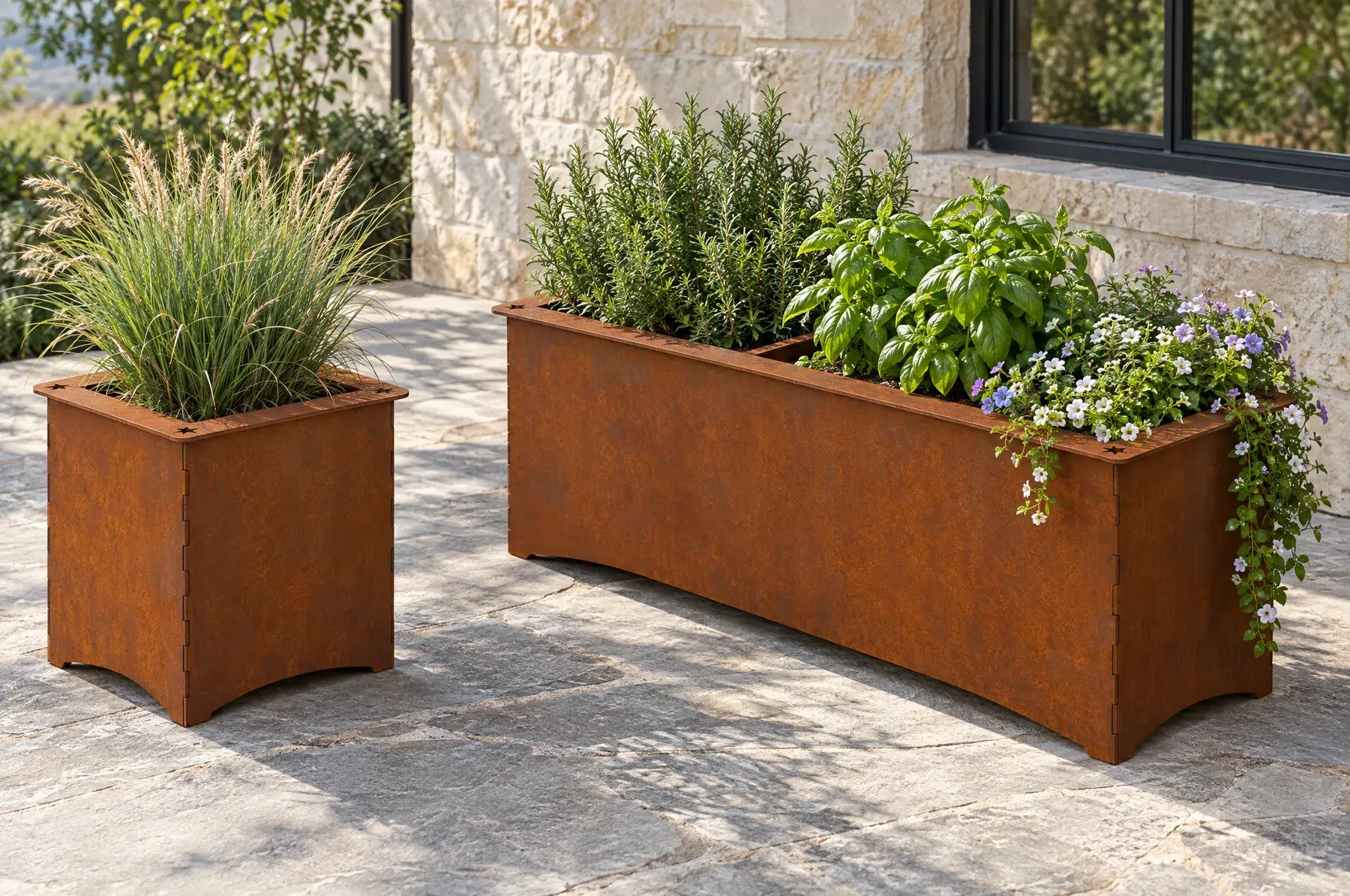 Concept image of the Lone Star Trough Planter, 36 in welded and finished, generated from the CAD design