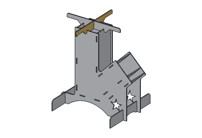 Pot arm B (RS4-10) highlighted in the assembled Lone Star Rocket Stove, 4 in