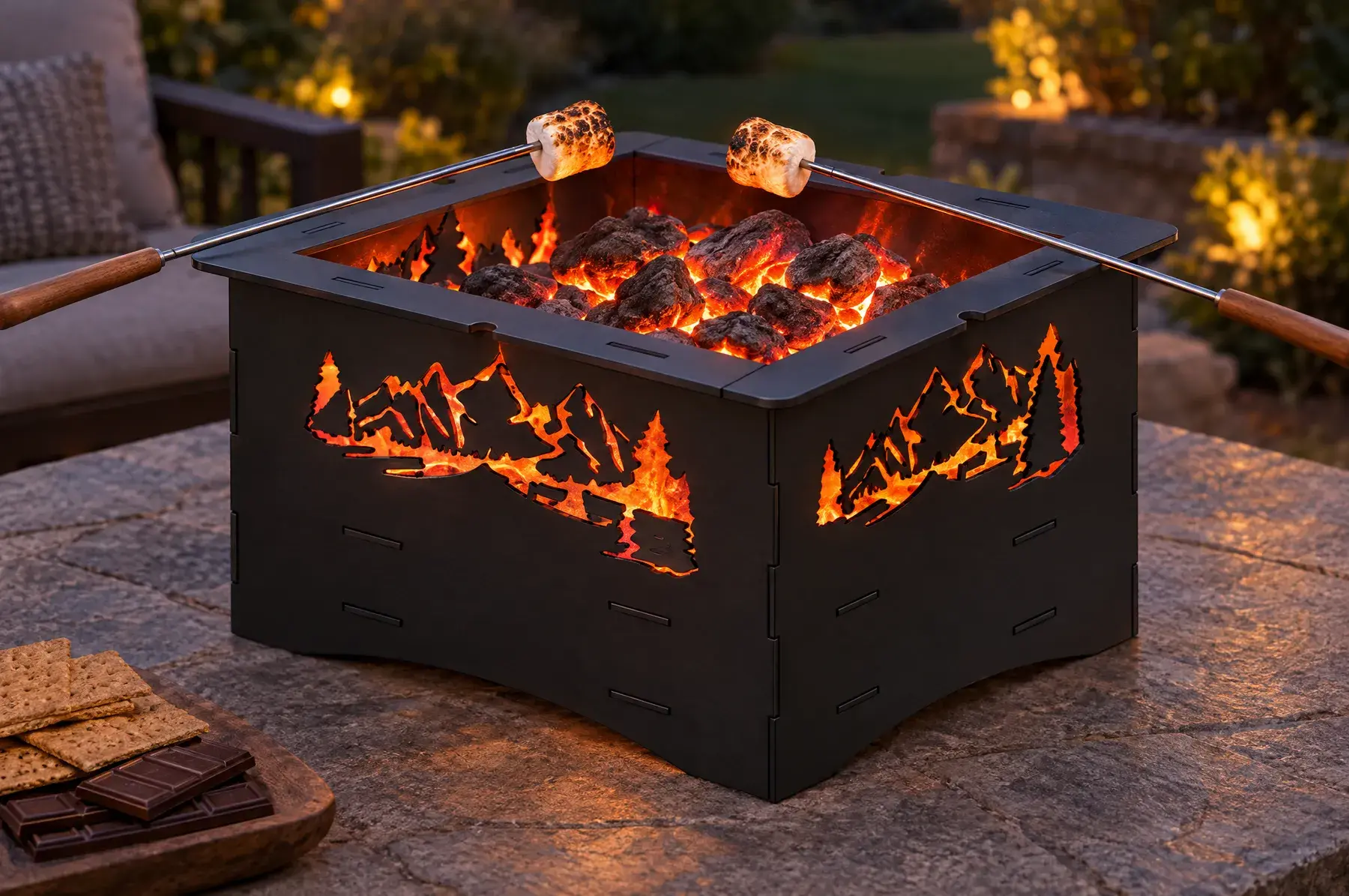 Concept image of the Mountain S'mores Pit, 14 in welded and finished, generated from the CAD design