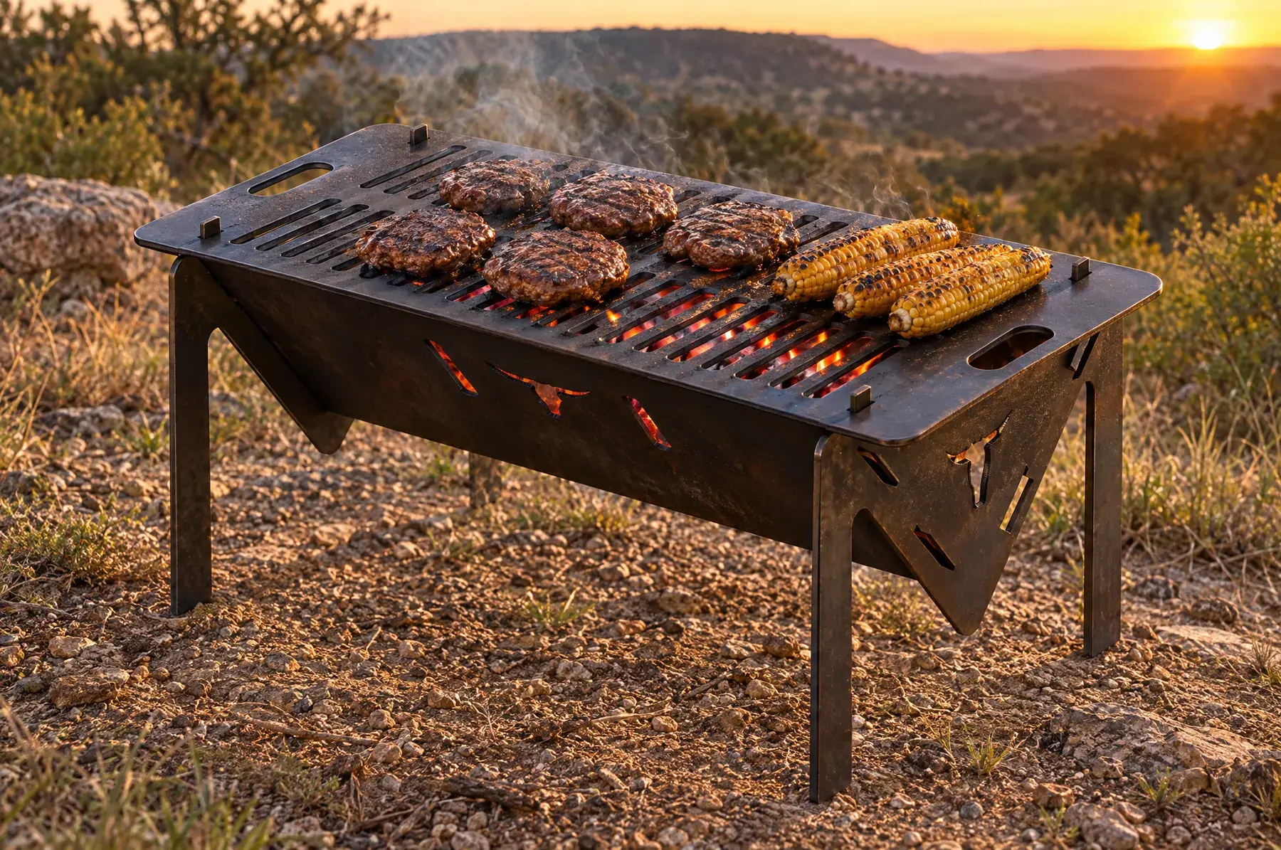 Concept image of the Longhorn V Grill, 18 in assembled and finished, generated from the CAD design