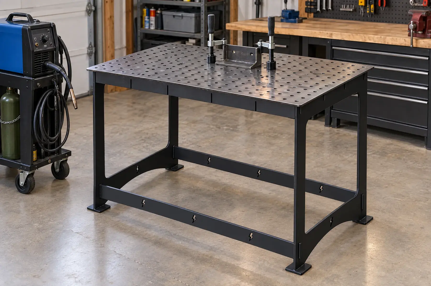 Concept image of the Arc Weld Table, 30 x 44 in welded and finished, generated from the CAD design