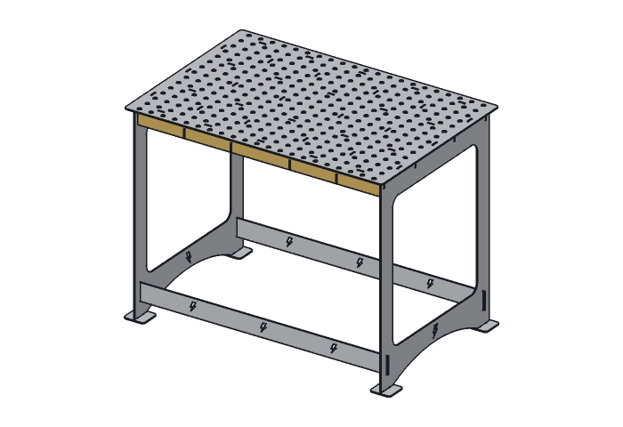 Long rib (WT44A-02) highlighted in the assembled Arc Weld Table, 30 x 44 in