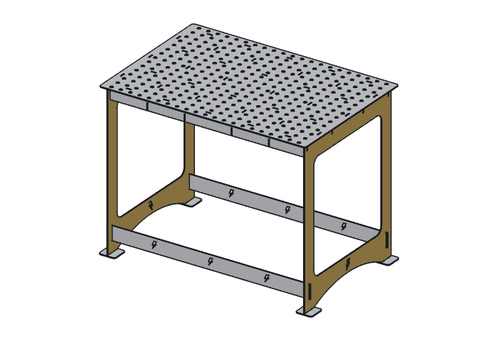 End frame (WT44A-04) highlighted in the assembled Arc Weld Table, 30 x 44 in
