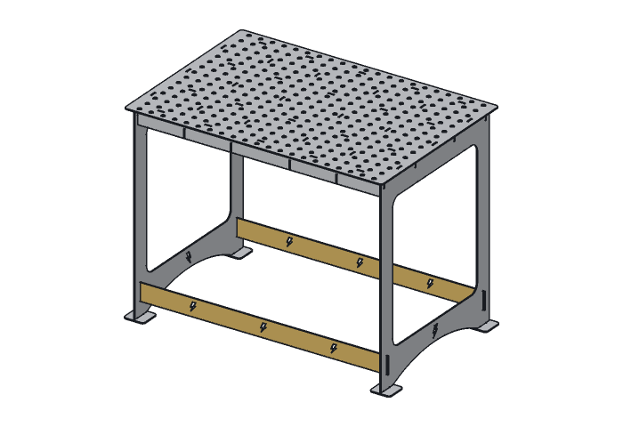 Stretcher (WT44A-05) highlighted in the assembled Arc Weld Table, 30 x 44 in
