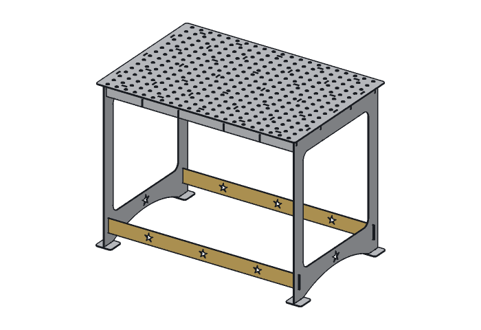 Stretcher (WT44-05) highlighted in the assembled Lone Star Weld Table, 30 x 44 in