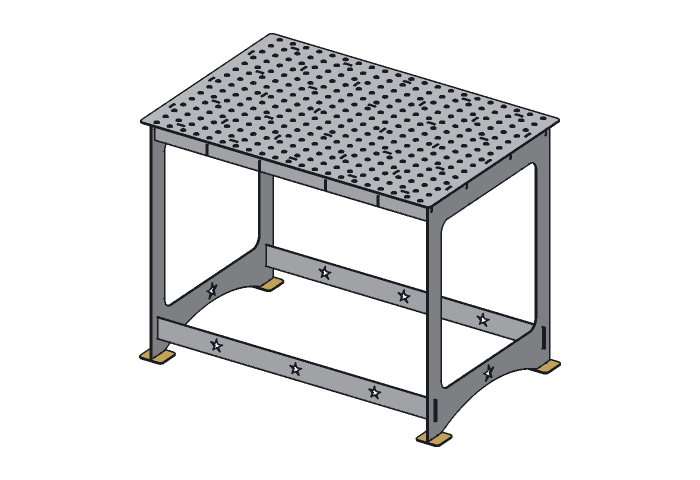 Foot pad (WT44-06) highlighted in the assembled Lone Star Weld Table, 30 x 44 in